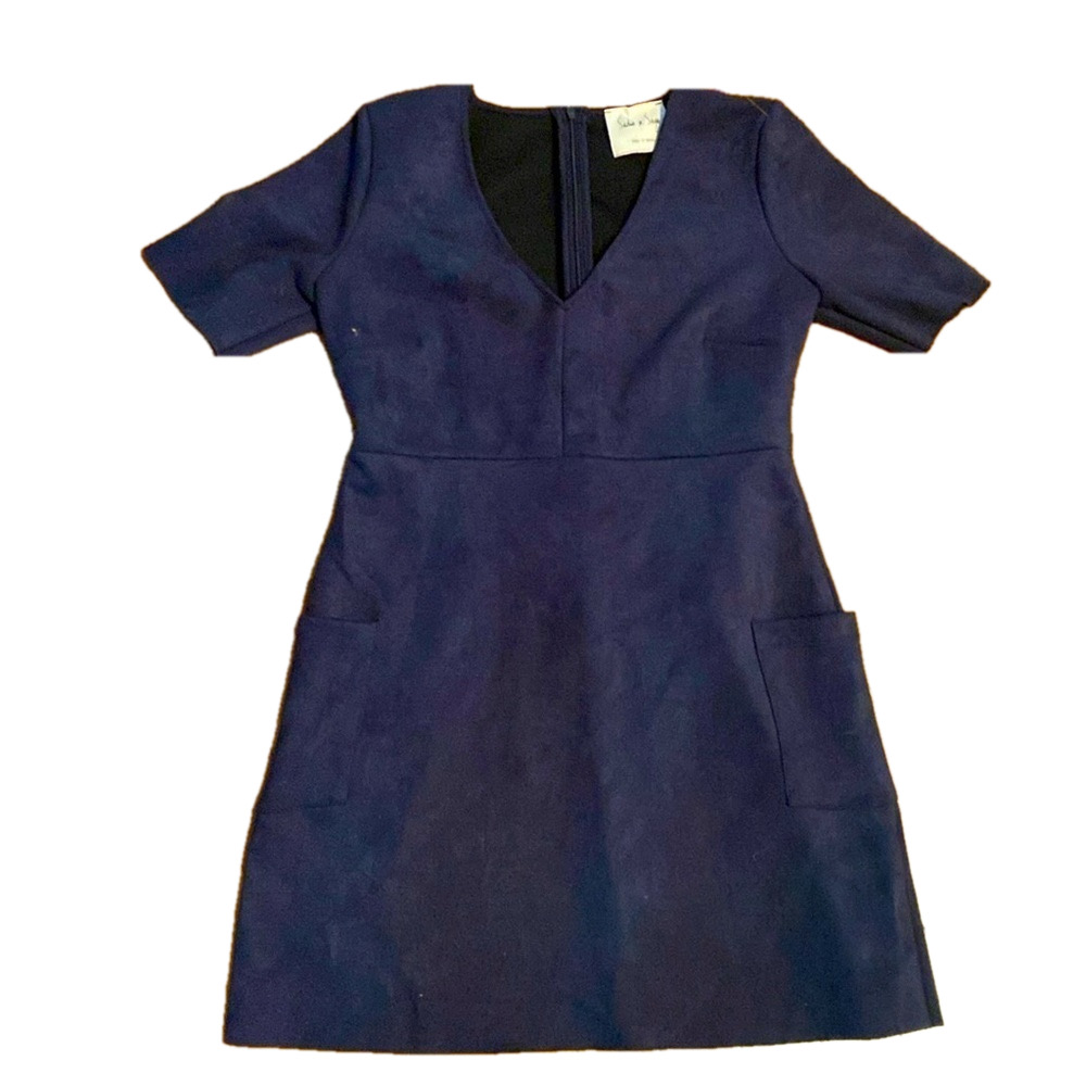 Sadie & Sage faux suede navy short sleeve dress pockets